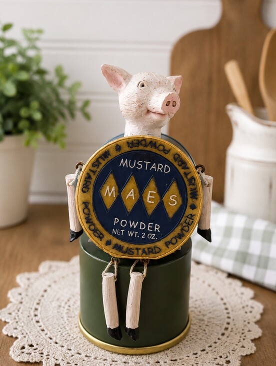 WMG Other - 2004 WMG Pig Kitchen Shelf Sitter Mustard MAES Powder Spice Tin Figurine